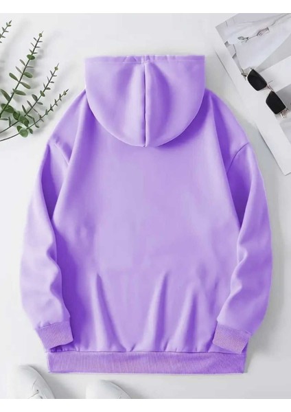Bubble Milk Baskılı Kapüşonlu Cepli Içi Yünlü Lila Sweatshirt fiyatları