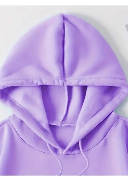 Bubble Milk Baskılı Kapüşonlu Cepli Içi Yünlü Lila Sweatshirt modelleri