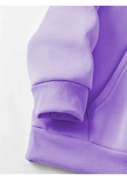 Bubble Milk Baskılı Kapüşonlu Cepli Içi Yünlü Lila Sweatshirt fırsatları