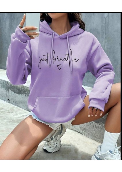 Just Baskılı Kapüşonlu Sweatshirt