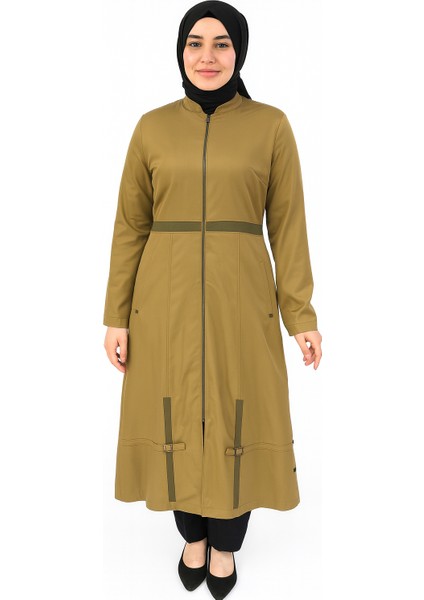 Yeşil Uzun Kap - Fermuarlı ve Şık Tesettür Dış Giyim Kadın Ferace