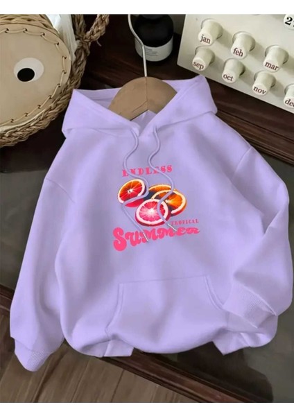 Endless Summer Baskılı Kapüşonlu Cepli Pamuklu Lila Sweatshirt