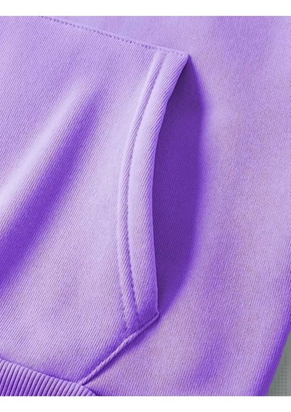 Bubble Milk Baskılı Kapüşonlu Cepli Içi Yünlü Lila Sweatshirt indirimleri