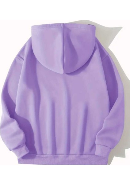 Yarı Leopar Çiçek Baskılı Kapüşonlu Cepli Içi Yünlü Lila Sweatshirt fiyatları