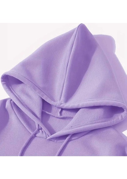Yarı Leopar Çiçek Baskılı Kapüşonlu Cepli Içi Yünlü Lila Sweatshirt modelleri