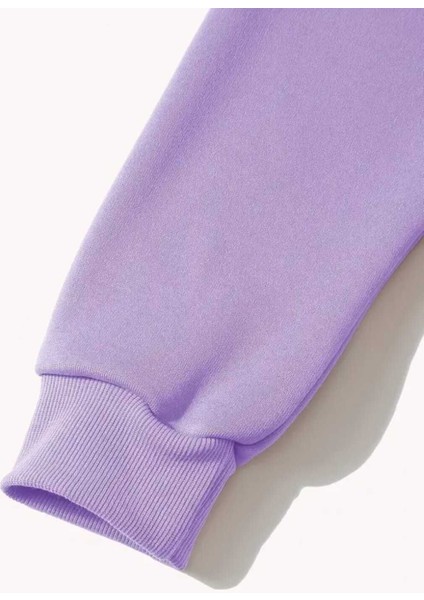 Yarı Leopar Çiçek Baskılı Kapüşonlu Cepli Içi Yünlü Lila Sweatshirt fırsatları