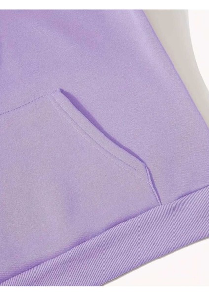 Yarı Leopar Çiçek Baskılı Kapüşonlu Cepli Içi Yünlü Lila Sweatshirt indirimleri