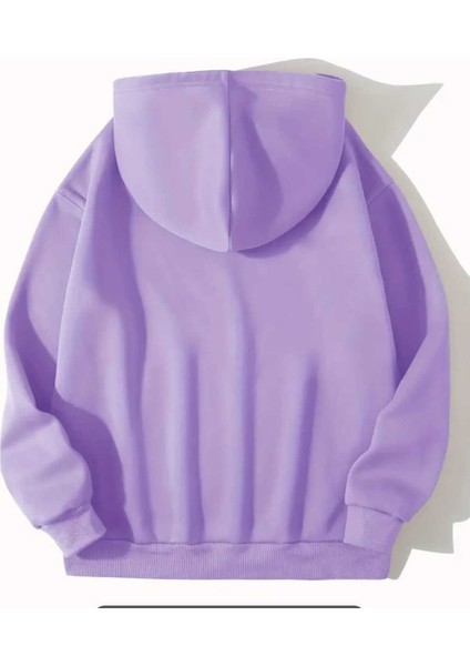 New Year 2025 Baskılı Kapüşonlu Cepli Pamuklu Lila Sweatshirt fiyatları