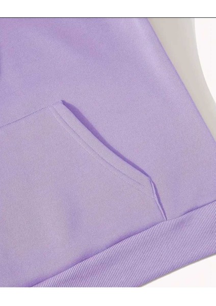New Year 2025 Baskılı Kapüşonlu Cepli Pamuklu Lila Sweatshirt indirimleri