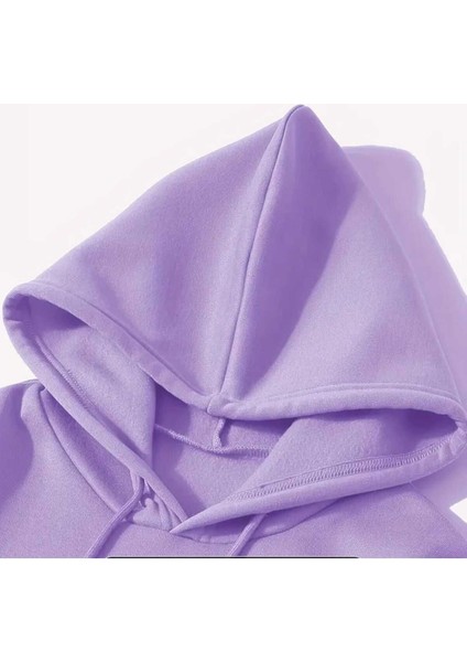 Couple Cat Baskılı Kapüşonlu Cepli Pamuklu Lila Sweatshirt modelleri