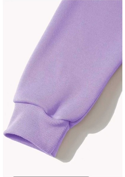 Sarı Zambak Baskılı Kapüşonlu Cepli Pamuklu Lila Sweathirt fırsatları