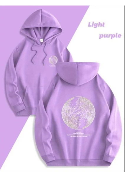 Lazarus Arka Göğüs Baskılı Kapüşonlu Cepli Pamuklu Lila Sweatshirt