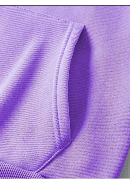 Pink Desen Baskılı Kapüşonlu Cepli Pamuklu Lila Sweatshirt indirimleri