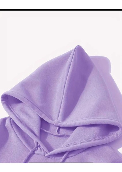 Berry Good Baskılı Kapüşonlu Cepli Içi Yünlü Lila Sweatshirt modelleri