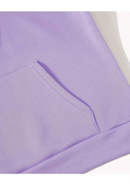 Berry Good Baskılı Kapüşonlu Cepli Içi Yünlü Lila Sweatshirt indirimleri