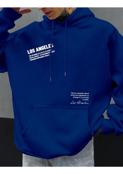 Never Losangeles Cep Üstü Baskılı 2 Iplik Şardonlu Kapüşonlu Cepli Sweatshirt