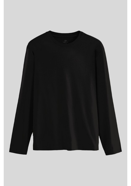 Siyah Standart Fit Basic O Yaka Uzun Kollu İnce Erkek T-Shirt - 87997