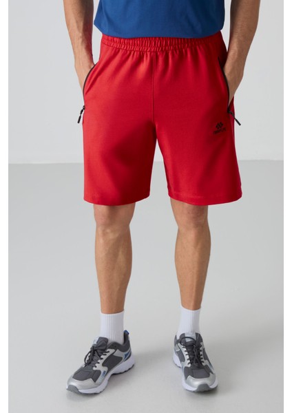 Kırmızı Gizli Fermuar Arka Cepli Bağcıklı Standart Kalıp Erkek Şort - 81136