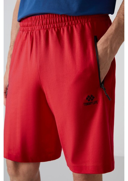 Kırmızı Gizli Fermuar Arka Cepli Bağcıklı Standart Kalıp Erkek Şort - 81136 fiyatları