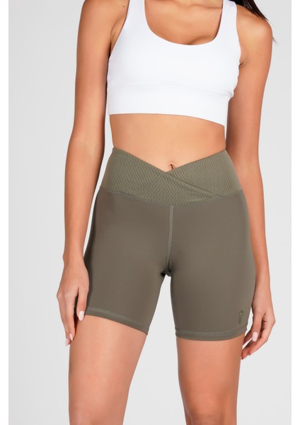 Haki Toparlayıcı Kruvaze Bel Detaylı Bisikletçi Şortu Kısa Tayt Vela indirimleri