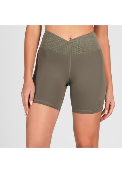 Haki Toparlayıcı Kruvaze Bel Detaylı Bisikletçi Şortu Kısa Tayt Vela