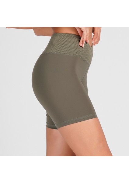 Haki Toparlayıcı Kruvaze Bel Detaylı Bisikletçi Şortu Kısa Tayt Vela