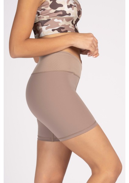 Pudra Toparlayıcı Kruvaze Bel Detaylı Bisikletçi Şortu Kısa Tayt Vela