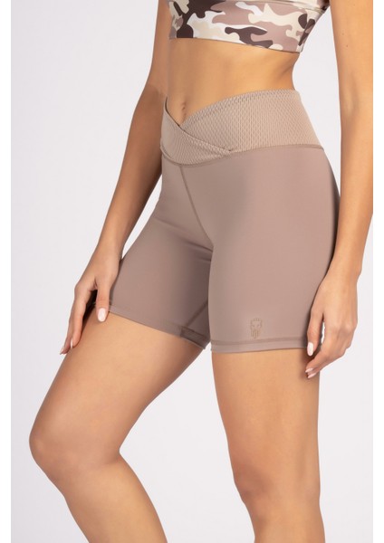 Pudra Toparlayıcı Kruvaze Bel Detaylı Bisikletçi Şortu Kısa Tayt Vela