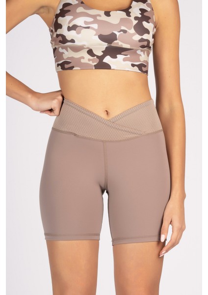 Pudra Toparlayıcı Kruvaze Bel Detaylı Bisikletçi Şortu Kısa Tayt Vela