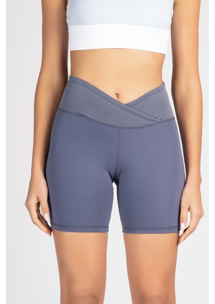 Gri Toparlayıcı Kruvaze Bel Detaylı Bisikletçi Şortu Kısa Tayt Vela fiyatları
