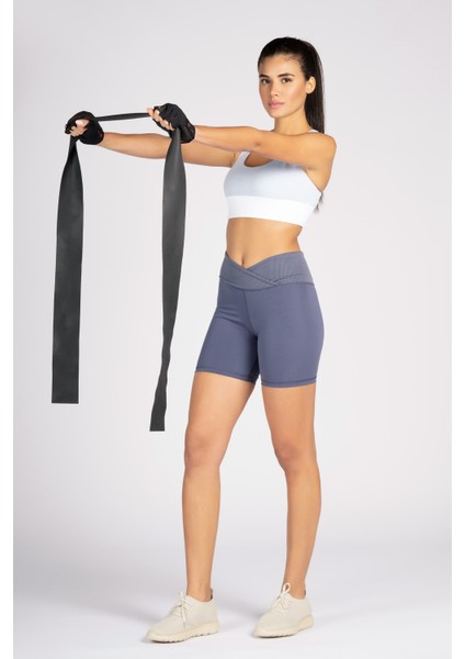 Gri Toparlayıcı Kruvaze Bel Detaylı Bisikletçi Şortu Kısa Tayt Vela modelleri