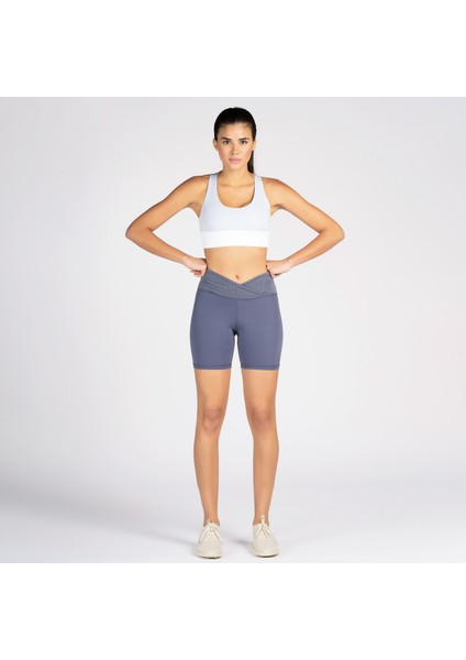 Gri Toparlayıcı Kruvaze Bel Detaylı Bisikletçi Şortu Kısa Tayt Vela fırsatları