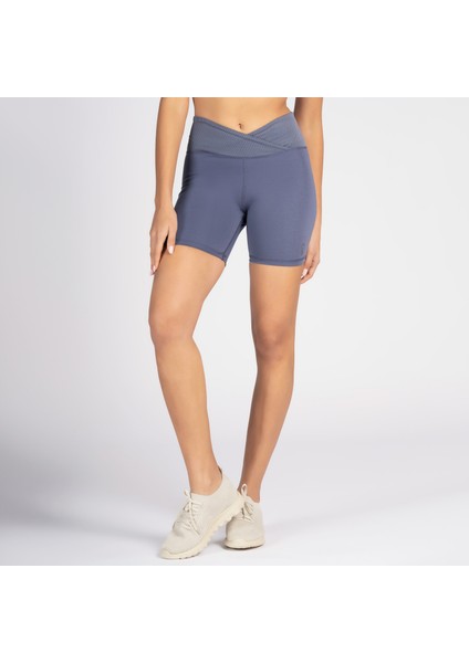 Gri Toparlayıcı Kruvaze Bel Detaylı Bisikletçi Şortu Kısa Tayt Vela indirimleri