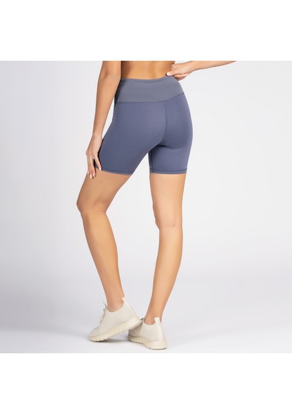 Gri Toparlayıcı Kruvaze Bel Detaylı Bisikletçi Şortu Kısa Tayt Vela
