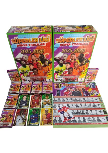 Süperler Ligi Dünya Yıldızları 2025-2026 60 Kart 60 Sticker 10 Kutu 2 Albüm + Sürpriz Hediye Oyun Kağıtları modelleri