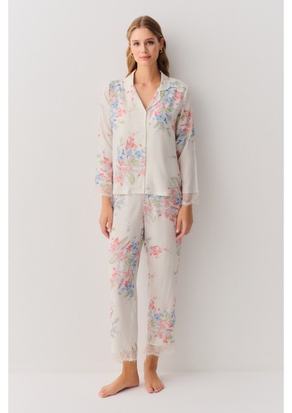 Flower Gömlek Yaka Pijama Takımı