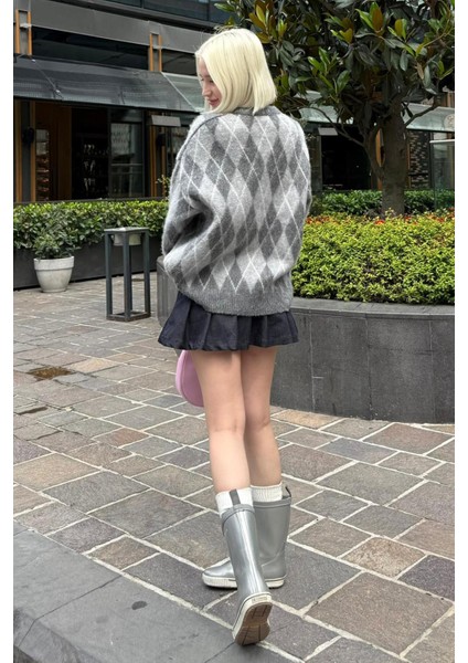 Antrasit Bisiklet Yaka Şardonlu Baklava Desenli Kazak MG2493 fiyatları