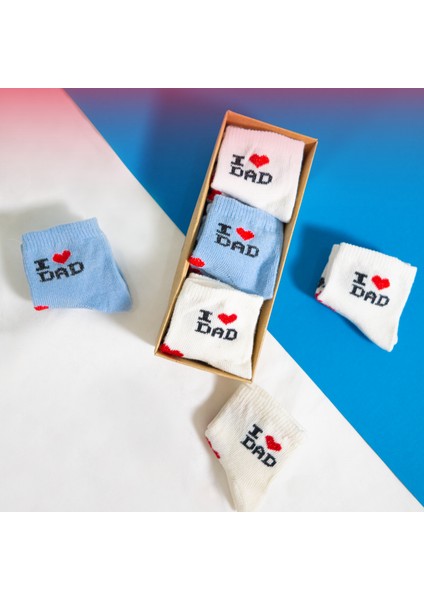 6 Çift Erkek Bebek Çorap Kutulu Patik Boy – I Love Dad Desenli, Pamuklu
