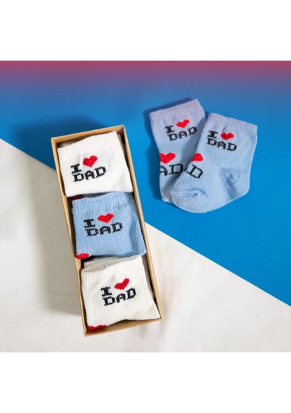 6 Çift Erkek Bebek Çorap Kutulu Patik Boy – I Love Dad Desenli, Pamuklu modelleri