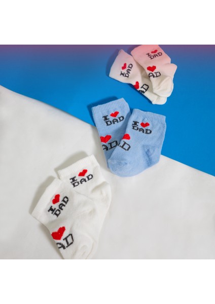 6 Çift Erkek Bebek Çorap Kutulu Patik Boy – I Love Dad Desenli, Pamuklu