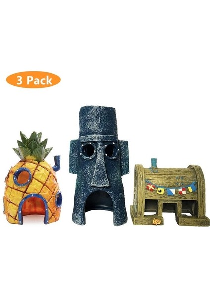 3 Adet Balık Tankı Dekorasyon Balık Karides Dodge Burrow Sevimli Bebekler Süs Ananas Evi Ev Aquarium Squidward Hideout | Süslemeler - (Yurt Dışından) fiyatları