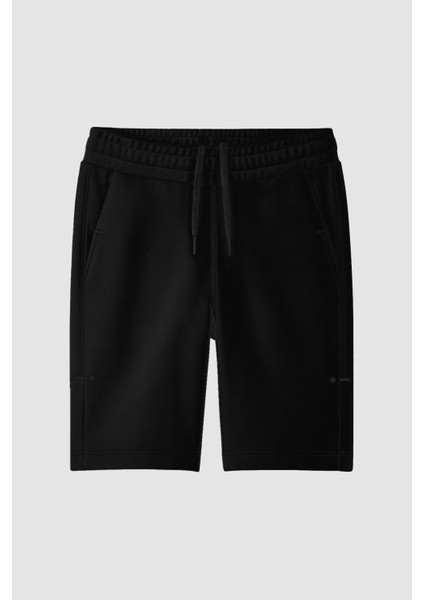 Siyah Rahat Form Bağcıklı Cep Detaylı Battal Büyük Beden Erkek Şort - 81297