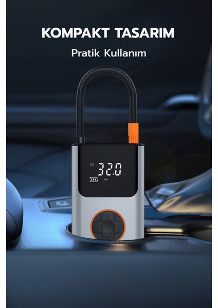 4000 Mah Şarjlı Taşınabilir Araba Lastik Hava Top Şişirme Pompası LED Işıklı Dijital Hava Kompresörü modelleri