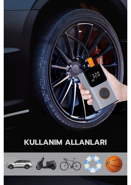 4000 Mah Şarjlı Taşınabilir Araba Lastik Hava Top Şişirme Pompası LED Işıklı Dijital Hava Kompresörü