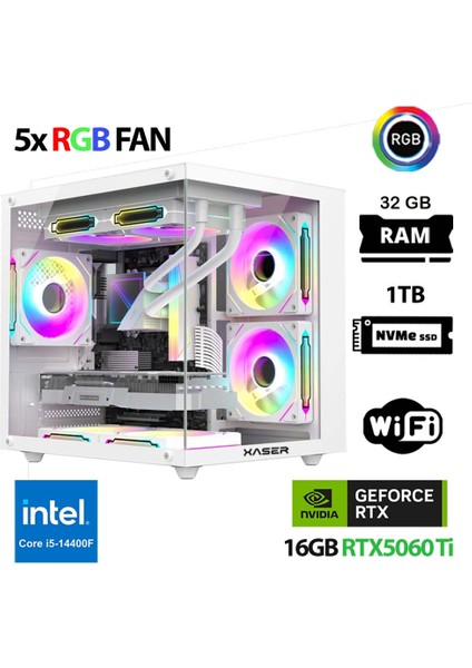 Cube X220 I5 14400F 32GB Ddr5 Ram 1tb M.2 Nvme SSD 16GB RTX5060 Ti Beyaz Masaüstü Oyuncu Bilgisayarı
