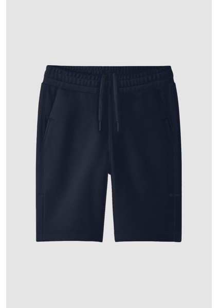 Lacivert Rahat Form Bağcıklı Cep Detaylı Battal Büyük Beden Erkek Şort - 81297