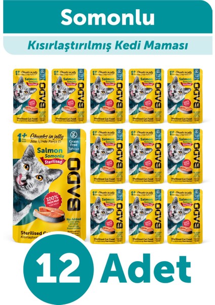 Kısırlaştırılmış Yaş Kedi Maması Somonlu 85GR 12'li