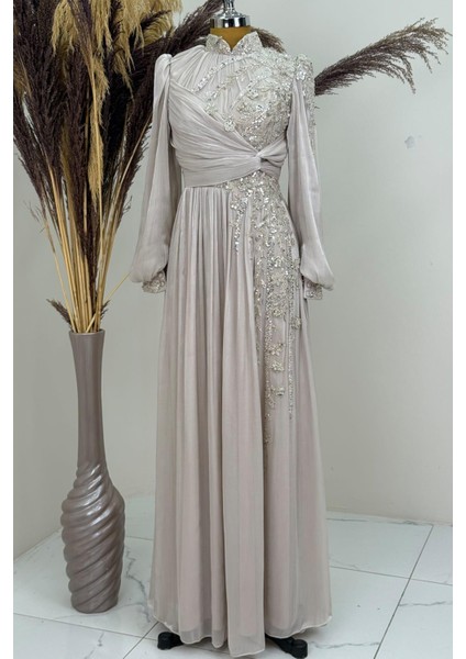 Rengin Tesettür Abiye Bej