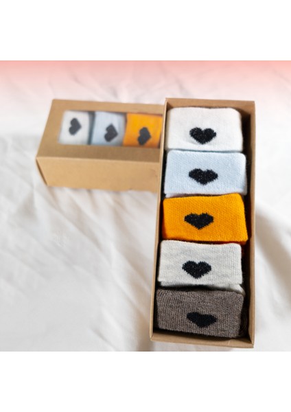 5 Çift Erkek Bebek Çorap Kutulu Patik Boy – Kalp Desenli, Pamuklu