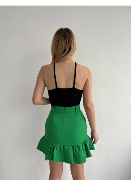 Altı Fırfırlı Mini Etek Yeşil modelleri